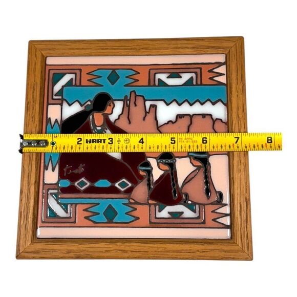 Navajo Southwest Ceramic Tile Trivet Wall Art Oak Frame Mother Daughter Mountain - Picture 4 of 5